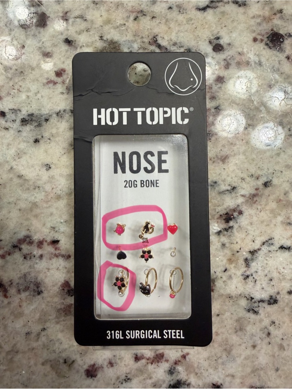 Hot Topic Gold Nose Piercing Set with Pink Accents